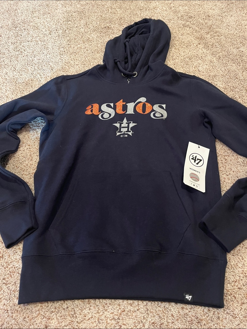 47 Navy Houston Astros Hoodie with Orange & White Sparkle Logo